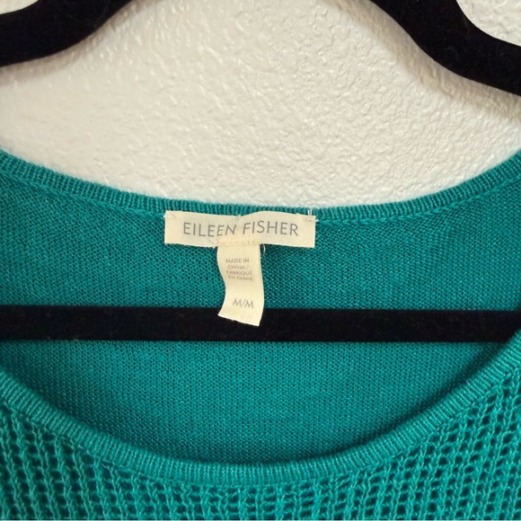 Eileen Fisher Linen Mesh Asymmetrical Tunic in Teal Green Size M - Picture 2 of 4